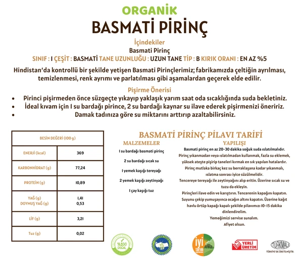 Taş Değirmenden Organik Organik Basmati Pirinç - 1 Kilo - Resim 3