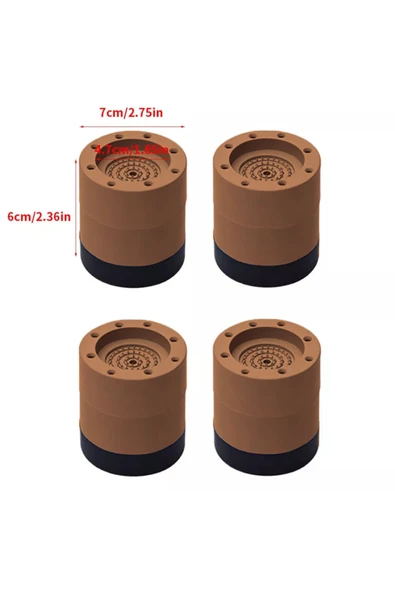 Beyaz Eşya Ayağı Çamaşır Makinesi Mobilya Titreşim Önleyici Kaydırmaz 3.5 Cm Yükseltici 4 Lü KAHVE - 5