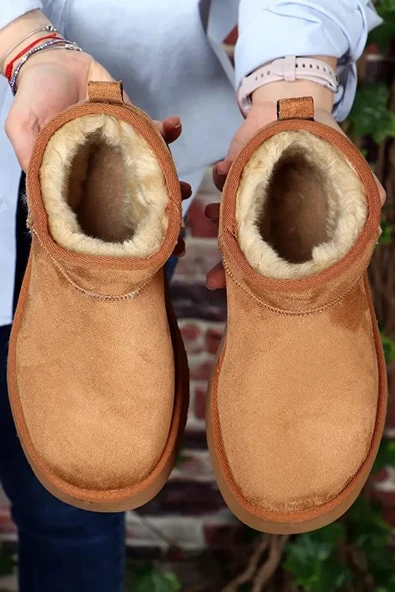 Pierre Cardin 52709 Süet İçi Kürklü Kalın Taban Mini Boy Bilekte Kısa Kadın Bot - Resim 6