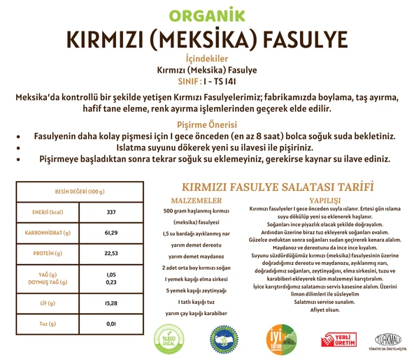 Taş Değirmenden Organik Organik Kırmızı (Meksika) Fasulye - 1 Kilo - Resim 3