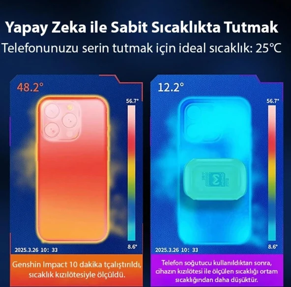 MEMO CX12 Yarı İletken Telefon Soğutucu Fan 2000mAh Manyetik Bağlantı Dijital Ekran RGB Işıklı - Resim 4