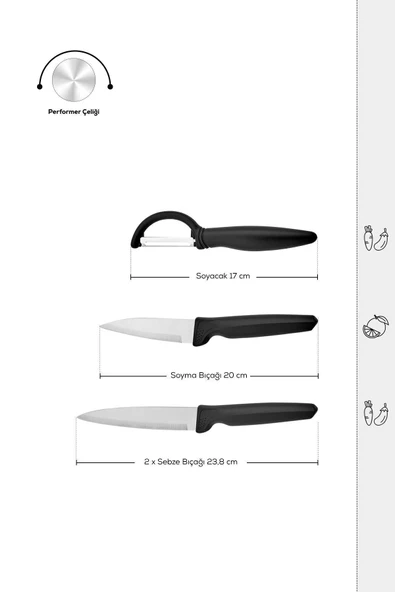 4 Parça Bıçak Seti Siyah - Resim 3