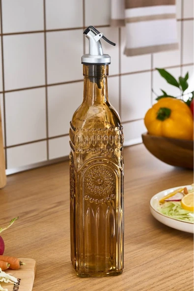 Daisy Cam Çiçek Desenli Yağdanlık 500 Ml Amber - 1