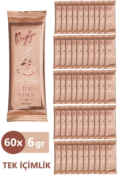 Brezilya Kuru Kahveci Atilla Pak Orta Kavrulmuş Meşhur Denizli Türk Kahvesi Tek İçimlik 6 gr x 60 Adet - 2