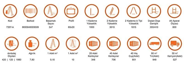 Saraylı 2X7 A Tipi Sürgülü Merdiven 3,86 Metre - 3