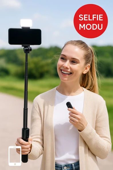 Işıklı Bluetooth Selfie Çubuğu Tripod | Uzaktan Kumandalı Vlog & Canlı Yayın Standı - 6