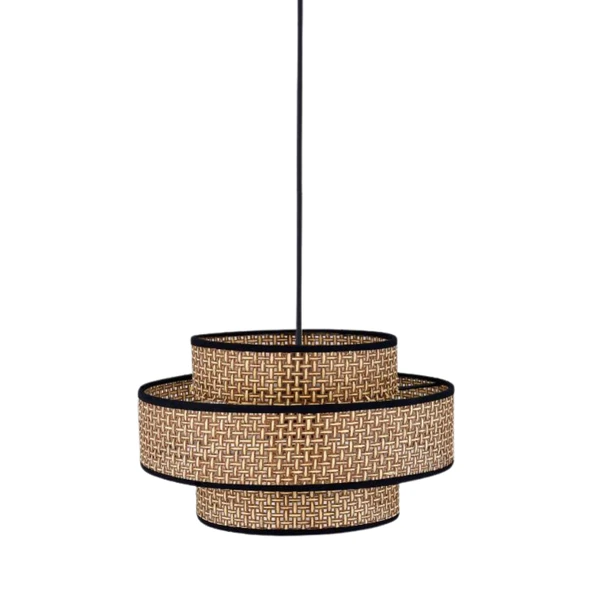 Otantik Trio Metal Kasalı Kahve Hasır Kaplama Rattan Salon Avize Üç Katlı Pasta Yatak Odası Sarkıt - 6