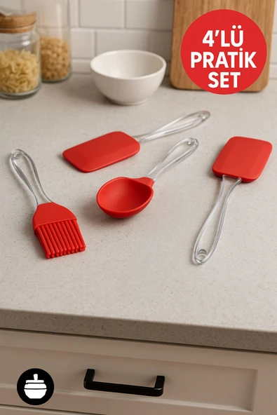 4’Lü Pratik Silikon Mutfak Seti – Karıştırma, Yağlama, Servis ve Krema Kaplama - 6