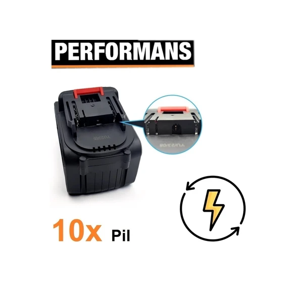 Power Black Şarjlı Matkap, Kırıcı, Taşlama, İspiral, Budama, Testere, Somun Sıkma Bataryası 10 Pili - 5