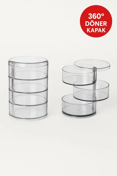 4 Katlı Şeffaf Döner Organizer – Takı, Makyaj ve Aksesuar Düzenleyici, Taşınabilir Tasarım Şeffaf - Resim 5