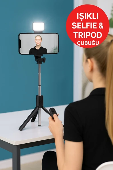 Işıklı Bluetooth Selfie Çubuğu Tripod | Uzaktan Kumandalı Vlog & Canlı Yayın Standı - 2