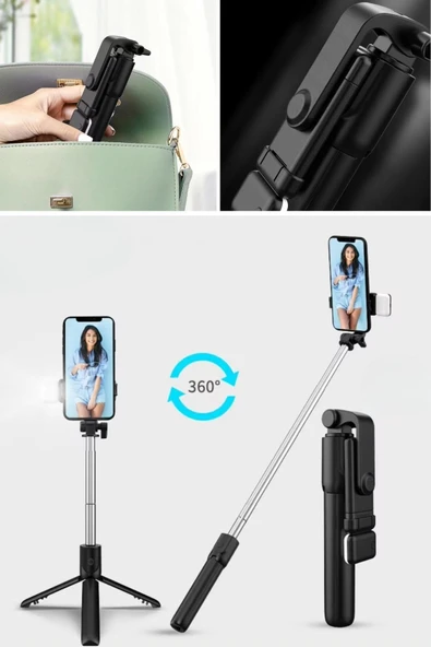 ® Kendiliğinden LED Işıklı Kumandalı Uzayabilen Selfie Çubuğu,Masa Üstü Tripod - 3