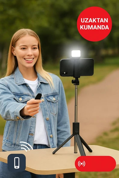 Işıklı Bluetooth Selfie Çubuğu Tripod | Uzaktan Kumandalı Vlog & Canlı Yayın Standı - 3
