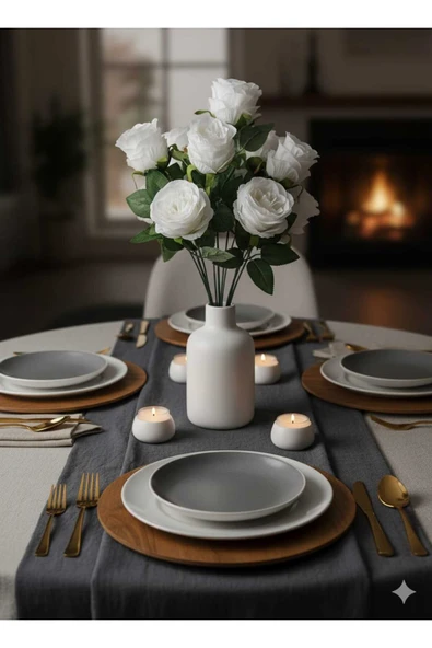 12 KAFALI BEYAZ ÇOK KATLI GÜL DEMETİ EV VAZO ÖZEL GÜN ÇİÇEĞİ ürün görseli