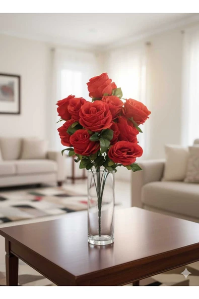 12 KAFALI KIRMIZI 40 CM ÇOK KATLI GÜL DEMETİ EV VAZO ÖZEL GÜN ÇİÇEĞİ - Resim 2