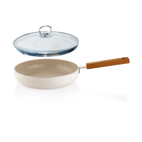 Schafer Ceramoni Seramik Tava 28 Cm Cam Kapaklı -Krem - 1