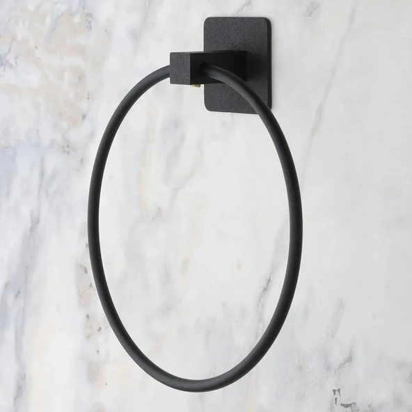 İpek Yıldızı® Kendiliğinden Yapışkanlı Siyah Paslanmaz Metal Yuvarlak Havluluk - Resim 2