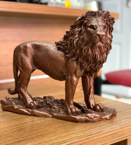 Dekoratif Aslanl Biblo Ev Ofis Heykal Polyester Bronz - 5