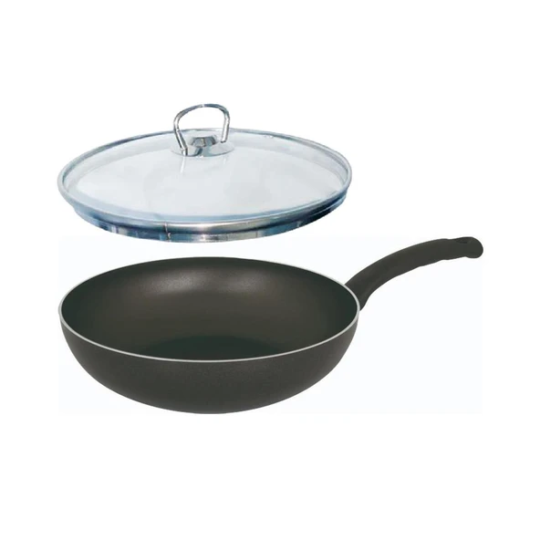 Mehtap Teflon Wok Tava - 24 CM Cam Kapaklı - 1