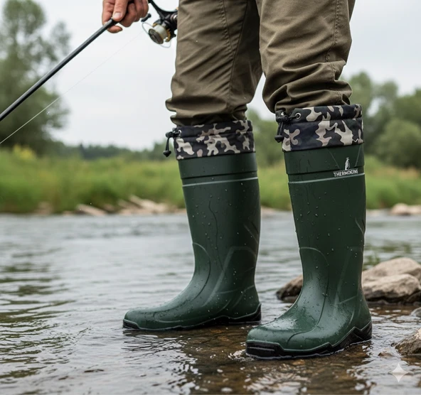 Konçlu PU Uzun Avcı Çizmesi - Su Geçirmez - Kaymaz Taban - Thermoking - Balıkçı Çiftçi Çizme - Resim 7