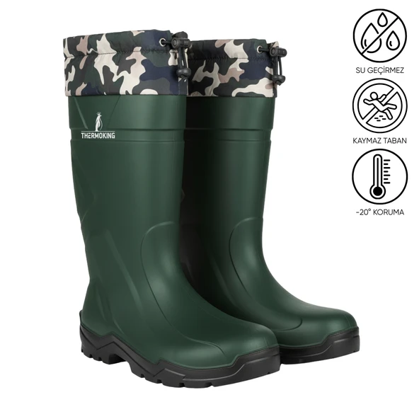 Konçlu PU Uzun Avcı Çizmesi - Su Geçirmez - Kaymaz Taban - Thermoking - Balıkçı Çiftçi Çizme ürün görseli 1