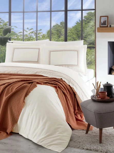 Özdilek Pikeli Gelin Seti  7 Parça Native Terrecota-Turuncu/Kiremit