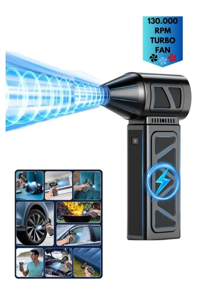Araç Ev ve Elektronik Temizliği İçin Güçlü Şarjlı Hava Üfleme Makinesi 130.000 RPM Turbo Fan Blower