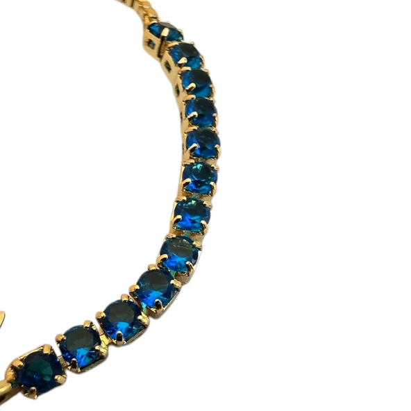 Burca Özel Taç Figürlü Mavi Taş Desenli Zincirli 14 Ayar Altın Plakalı Hediye Bileklik-466 - Resim 5