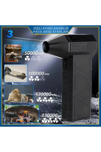 Araç Ev ve Elektronik Temizliği İçin Güçlü Şarjlı Hava Üfleme Makinesi 130.000 RPM Turbo Fan Blower - 6