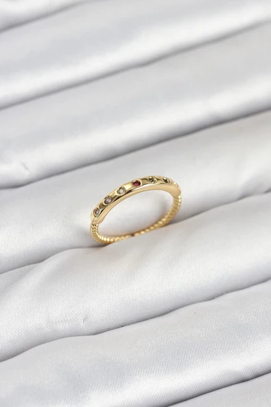 Pirinç Gold Renk Renkli Zirkon Taşlı Kadın Yüzük ürün görseli 1