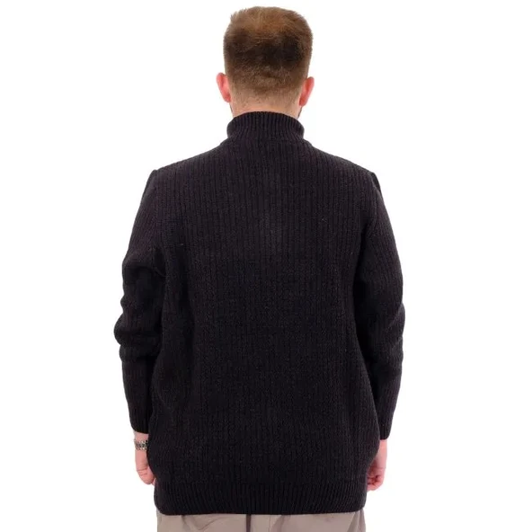 Büyük Beden Erkek Triko Kazak Yarım Fermuarlı Dik Yaka 24209 Siyah - 4