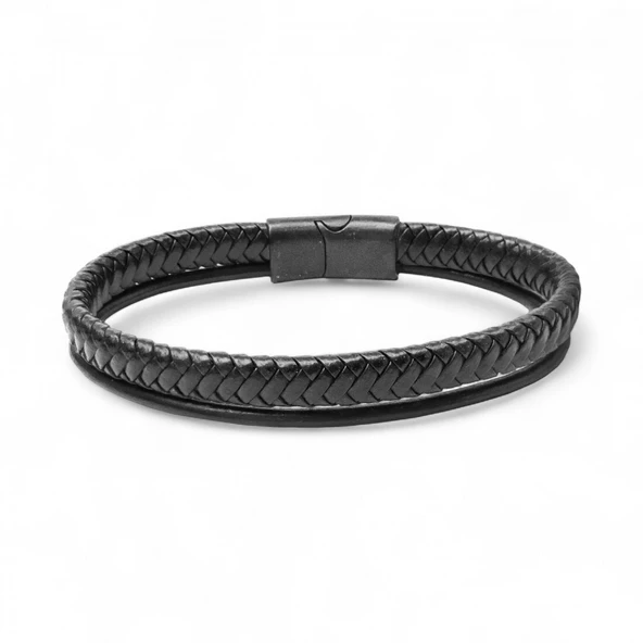 Siyah Renk Çoklu Deri Bileklik 31833B5D1 ürün görseli 1