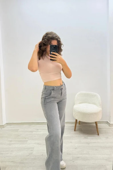 Geniş Paça Gri Jean Pantolon - 6