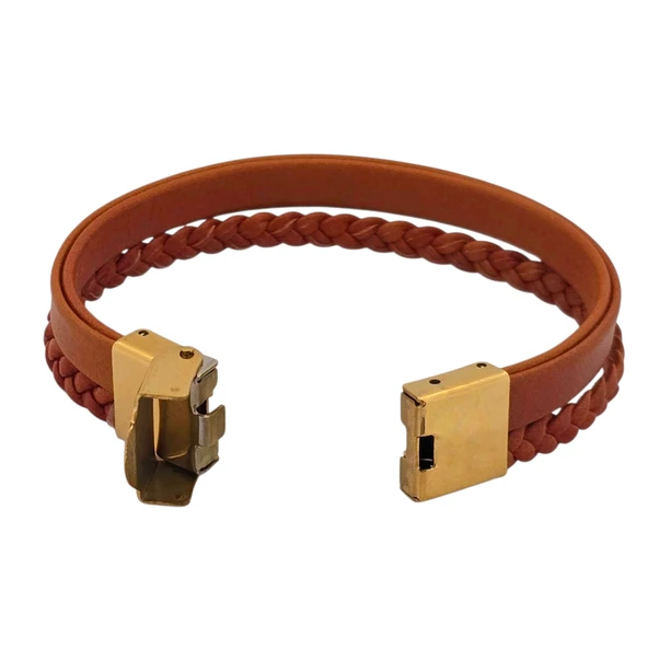 Doğum Ayına Özel 14 Ayar Altın Plakalı Taç Motifli Doğal Kahverengi Derili Hediye Bileklik-467 - Resim 4