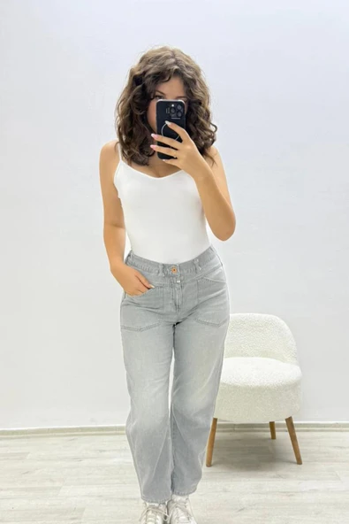 Basic Günlük Gri Jean Pantolon - 2
