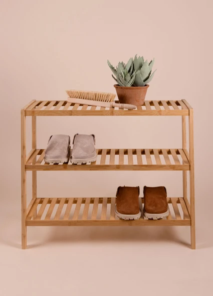 The Mia Bambu 3 Katlı Düzenleyici Dolap Raf Ayakkabılık 70x59x26 Cm - Resim 4