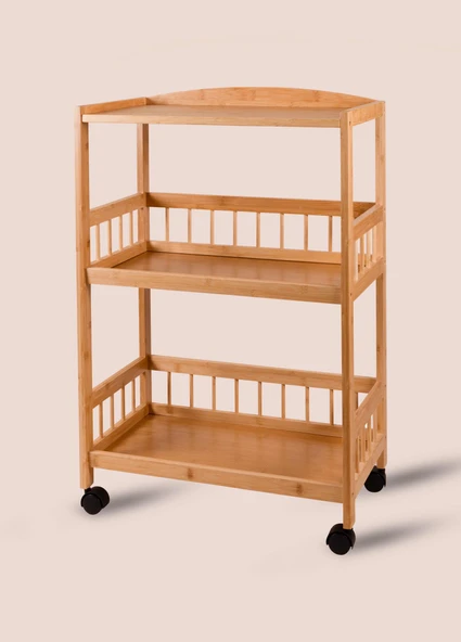 The Mia Bambu Tekerlekli 3 Katlı Düzenleyici Dolap Raf 80x53x30 Cm - Resim 4