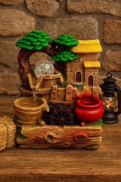 Huzur Veren Su Sesi Feng Shui Şelale Süs Fıskiye LED Işıklı Masaüstü Dekoratif Ev Ofis Aksesuarı  F - Resim 2