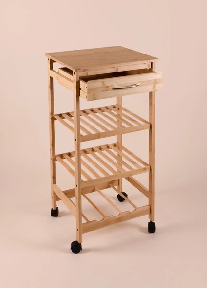 The Mia Bambu Tekerlekli 4 Katlı Düzenleyici Dolap Raf 83x40x37 Cm - Resim 3