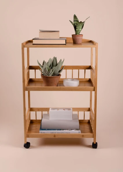 The Mia Bambu Tekerlekli 3 Katlı Düzenleyici Dolap Raf 80x53x30 Cm - Resim 2