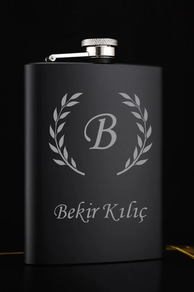 Paslanmaz Çelik Cep Matarası Vip Hediye İsime Kişiye Özel 9 Oz Siyah 266 Ml İçecek Cep Matarası - 1