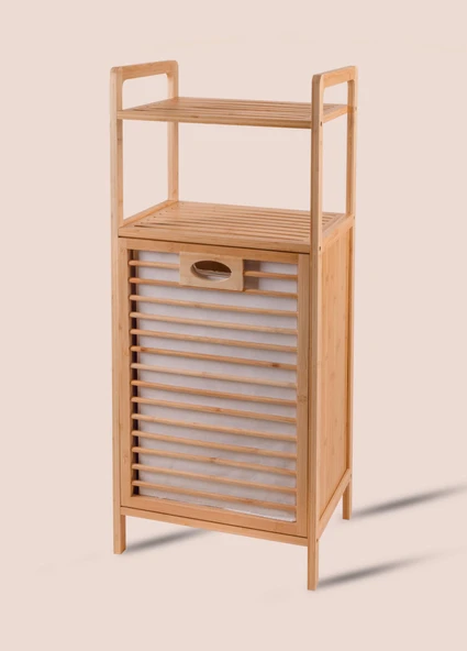 The Mia Bambu 2 Raflı Banyo Düzenleyici Dolap ve Çamaşır Sepeti 95x40x30 Cm - Resim 4