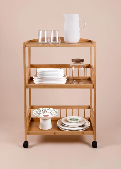 The Mia Bambu Tekerlekli 3 Katlı Düzenleyici Dolap Raf 80x53x30 Cm - Resim 3