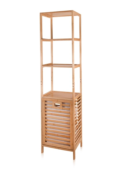 The Mia Bambu 4 Raflı Banyo Düzenleyici Dolap ve Çamaşır Sepeti 160x40x33 Cm ürün görseli 1