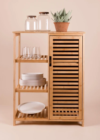 The Mia Bambu 4 Katlı Kapaklı Düzenleyici Dolap Raf 87x66x33 Cm - Resim 3