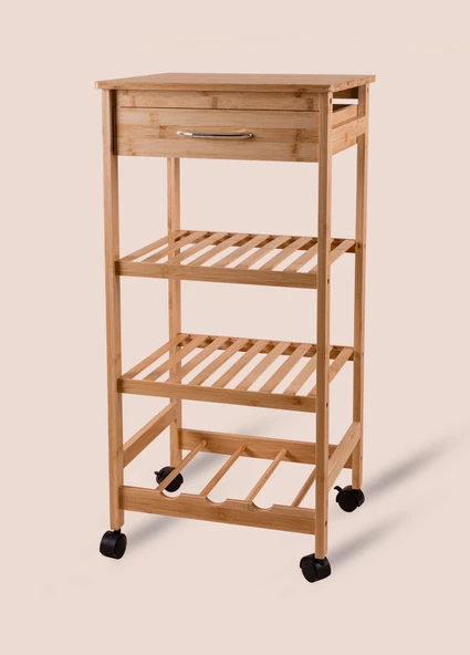 The Mia Bambu Tekerlekli 4 Katlı Düzenleyici Dolap Raf 83x40x37 Cm - Resim 4