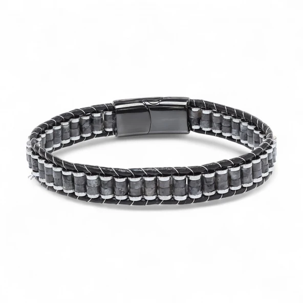 Spektrolit & Hematit Çelik Örgülü Deri Bileklik 31832B22D9 ürün görseli 1