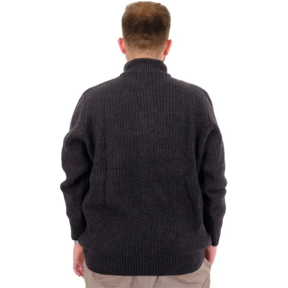 Büyük Beden Erkek Triko Kazak Yarım Fermuarlı Dik Yaka 24209 Antrasit - 3