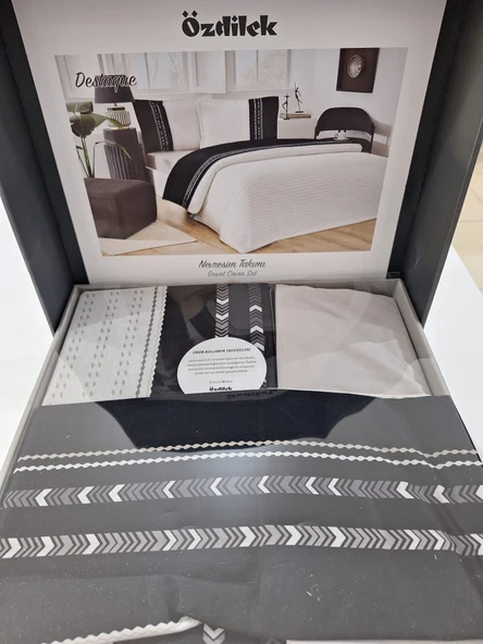 Özdilek RANFORCE ÇİFT KİŞİLİK NEVRESİM TAKIMI DESTAQUE SİYAH - 2