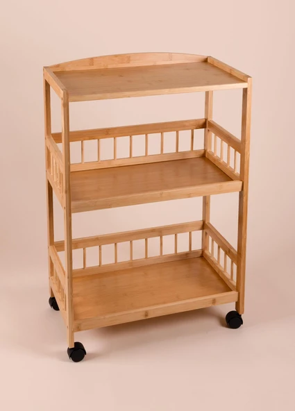 The Mia Bambu Tekerlekli 3 Katlı Düzenleyici Dolap Raf 80x53x30 Cm - Resim 5